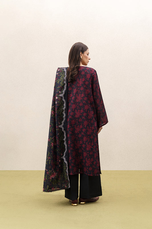 3 PIECE PRINTED KHADDAR SUIT-CRIMSON AFFAIR (UNSTITCHED)