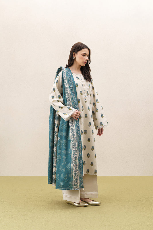 3 PIECE PRINTED KHADDAR SUIT-SILVER MUSE (UNSTITCHED)
