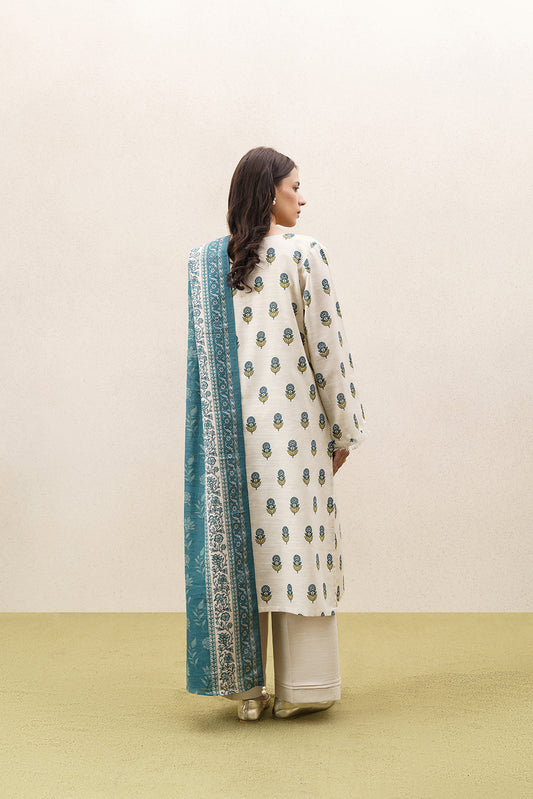 3 PIECE PRINTED KHADDAR SUIT-SILVER MUSE (UNSTITCHED)