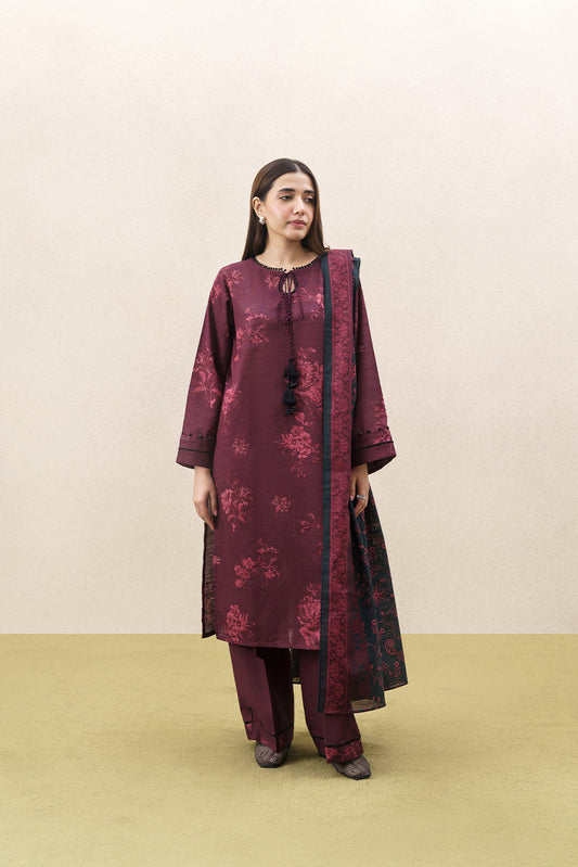 3 PIECE PRINTED SLUB KHADDAR SUIT-MONO VERDANT (UNSTITCHED)