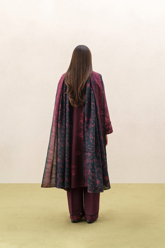3 PIECE PRINTED SLUB KHADDAR SUIT-MONO VERDANT (UNSTITCHED)