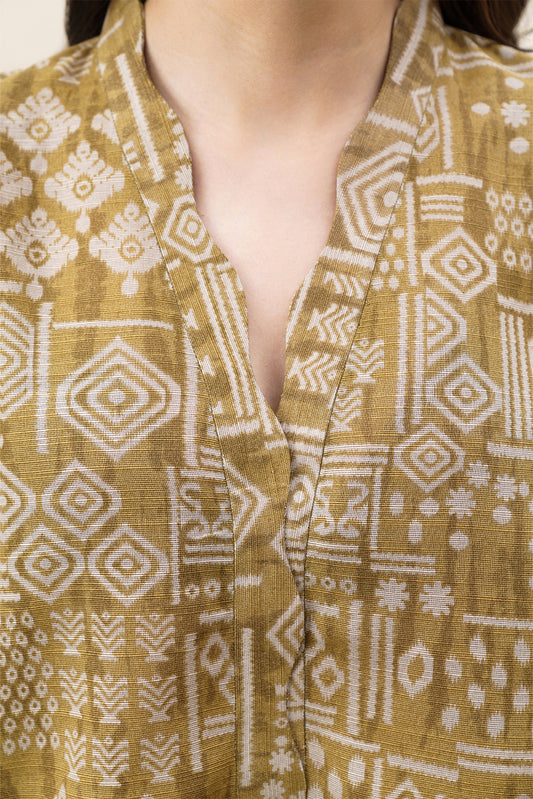 3 PIECE PRINTED KHADDAR SUIT-BURNT UMBER (UNSTITCHED)