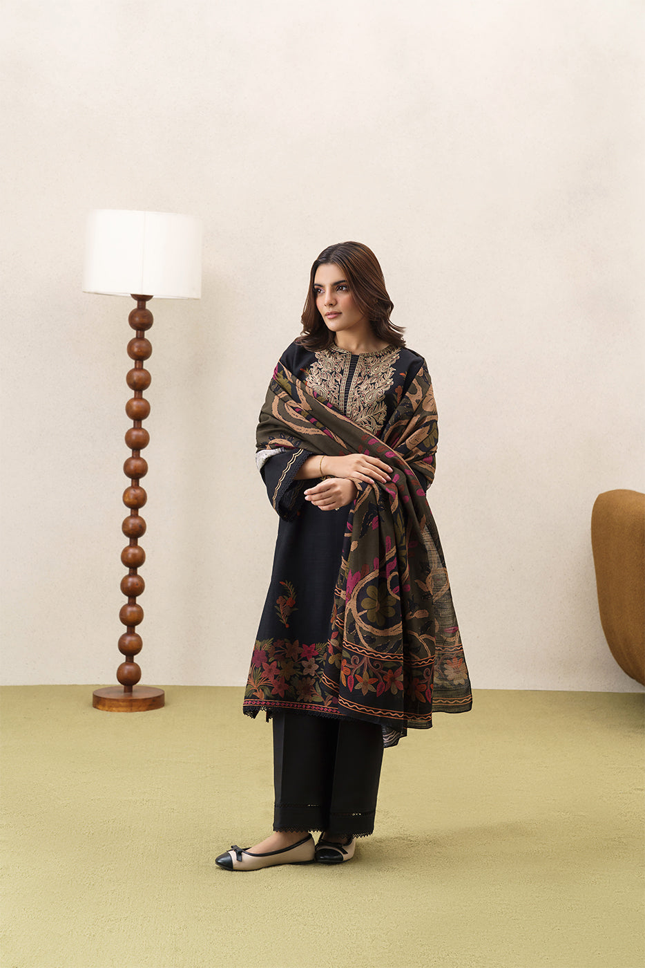 3 PIECE EMBROIDERED SLUB KHADDAR SUIT-BOHO NOCTURNE (UNSTITCHED)