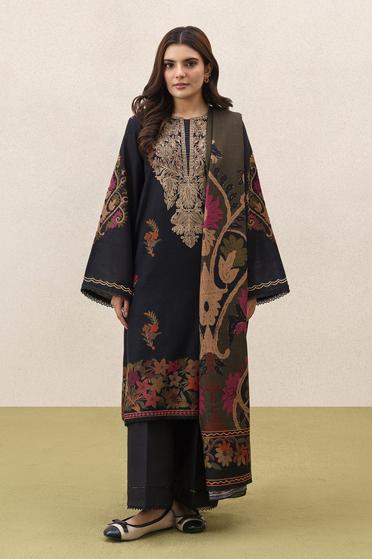 3 PIECE EMBROIDERED SLUB KHADDAR SUIT-BOHO NOCTURNE (UNSTITCHED)