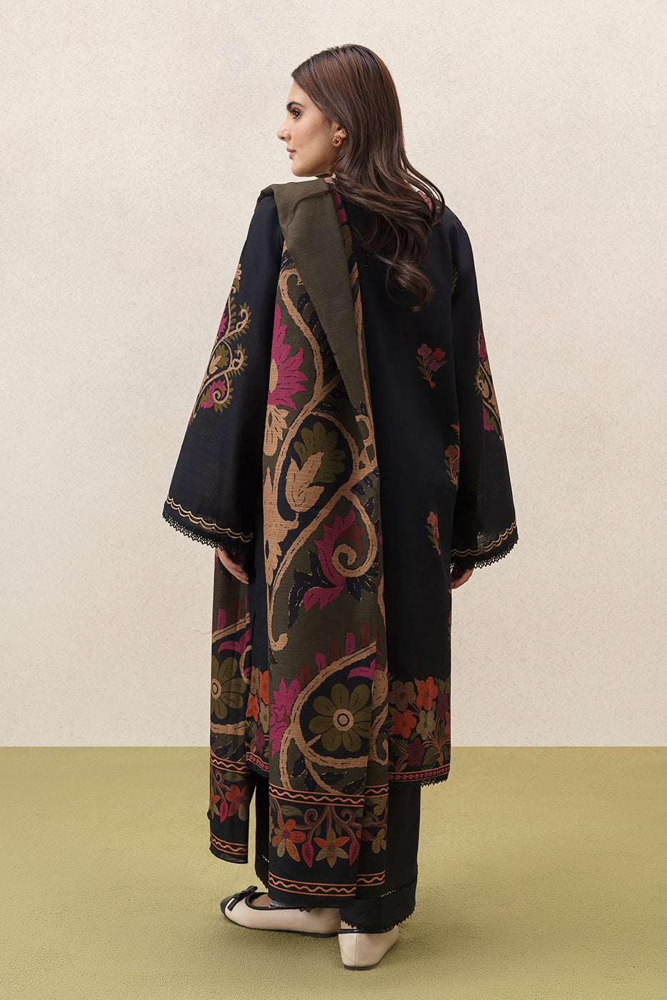 3 PIECE EMBROIDERED SLUB KHADDAR SUIT-BOHO NOCTURNE (UNSTITCHED)