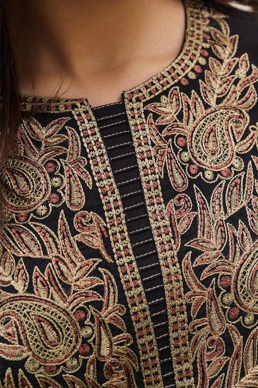 3 PIECE EMBROIDERED SLUB KHADDAR SUIT-BOHO NOCTURNE (UNSTITCHED)