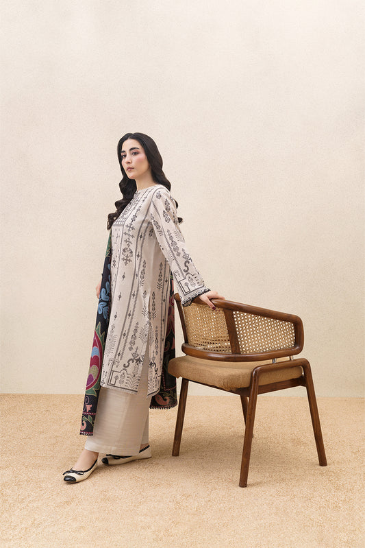 3 PIECE PRINTED SLUB KHADDAR SUIT-WHISPERING FLORALS ( UNSTITCHED )