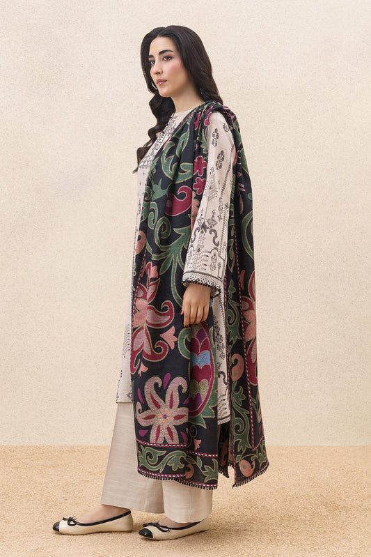 3 PIECE PRINTED SLUB KHADDAR SUIT-WHISPERING FLORALS ( UNSTITCHED )