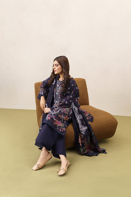 3 PIECE PRINTEDED SLUB KHADDAR SUIT-MIDNIGHT BLOOM (UNSTITCHED)