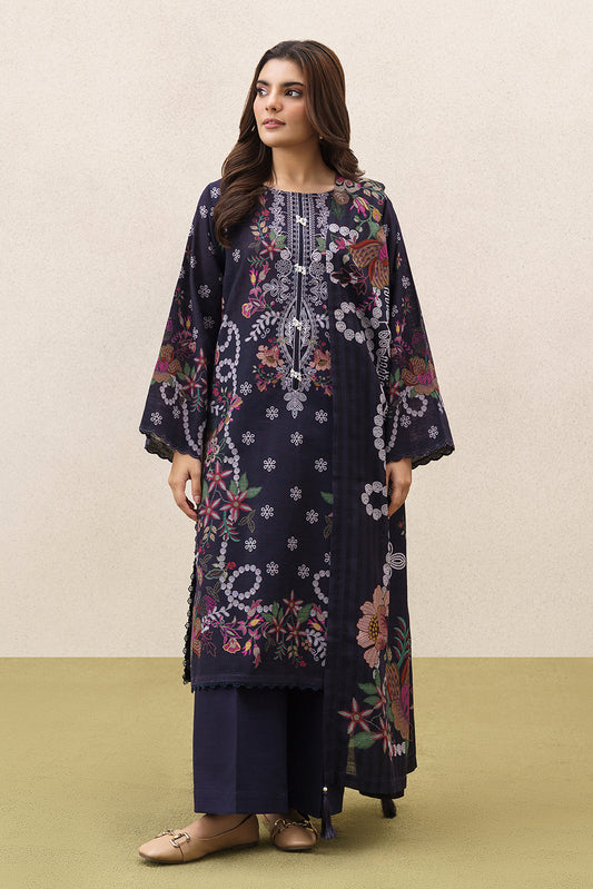 3 PIECE PRINTEDED SLUB KHADDAR SUIT-MIDNIGHT BLOOM (UNSTITCHED)