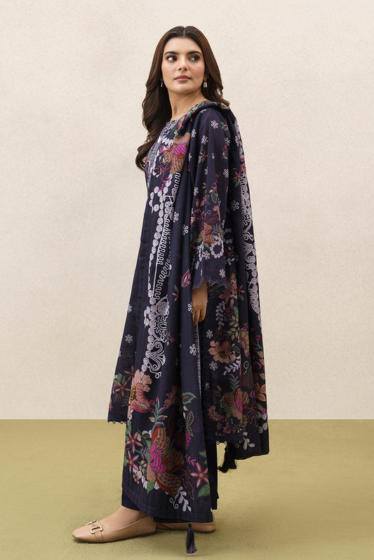 3 PIECE PRINTEDED SLUB KHADDAR SUIT-MIDNIGHT BLOOM (UNSTITCHED)