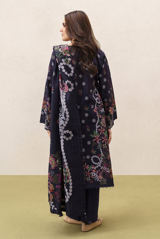3 PIECE PRINTEDED SLUB KHADDAR SUIT-MIDNIGHT BLOOM (UNSTITCHED)