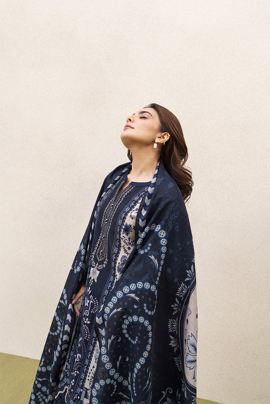 3 PIECE PRINTEDED SLUB KHADDAR SUIT-MYSTIC BLUE (UNSTITCHED)
