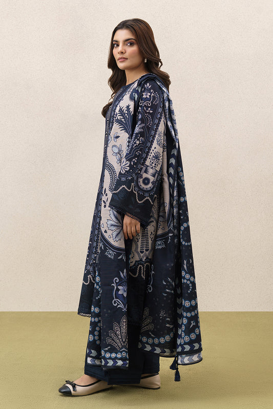3 PIECE PRINTEDED SLUB KHADDAR SUIT-MYSTIC BLUE (UNSTITCHED)