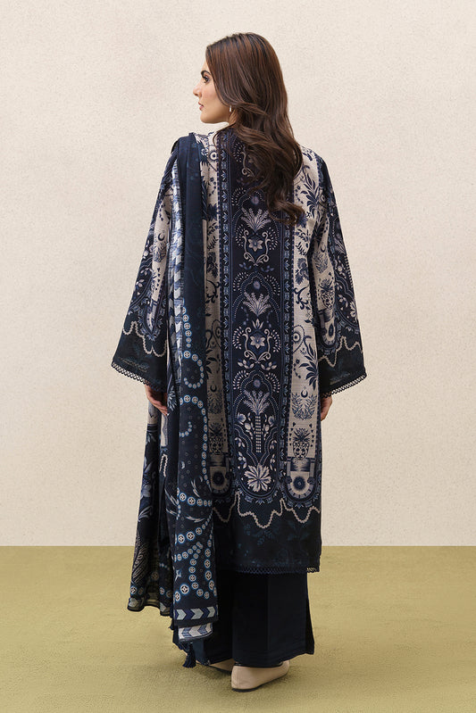 3 PIECE PRINTEDED SLUB KHADDAR SUIT-MYSTIC BLUE (UNSTITCHED)