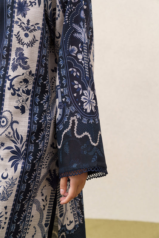 3 PIECE PRINTEDED SLUB KHADDAR SUIT-MYSTIC BLUE (UNSTITCHED)