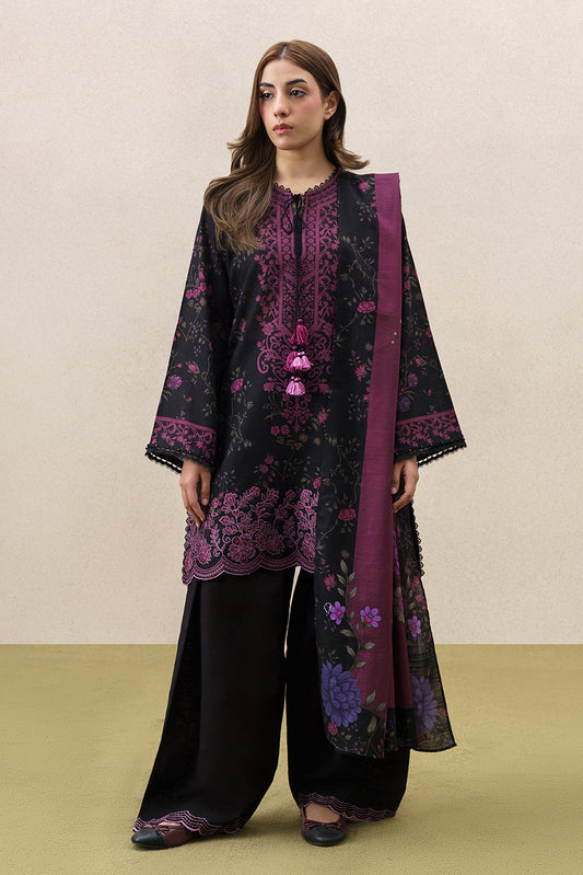 3 PIECE EMBROIDERED SLUB KHADDAR SUIT-MAJESTIC HEM (UNSTITCHED)