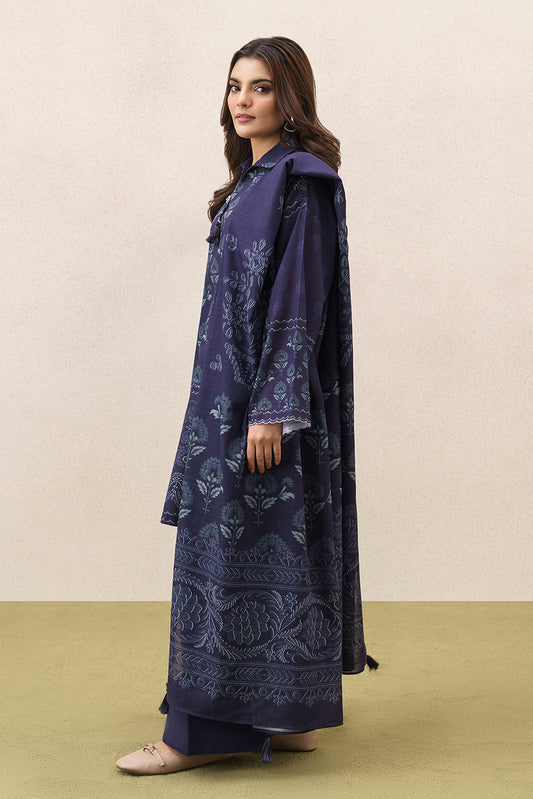 3 PIECE PRINTEDED SLUB KHADDAR SUIT-INDIGO VEIL (UNSTITCHED)