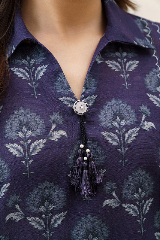 3 PIECE PRINTEDED SLUB KHADDAR SUIT-INDIGO VEIL (UNSTITCHED)
