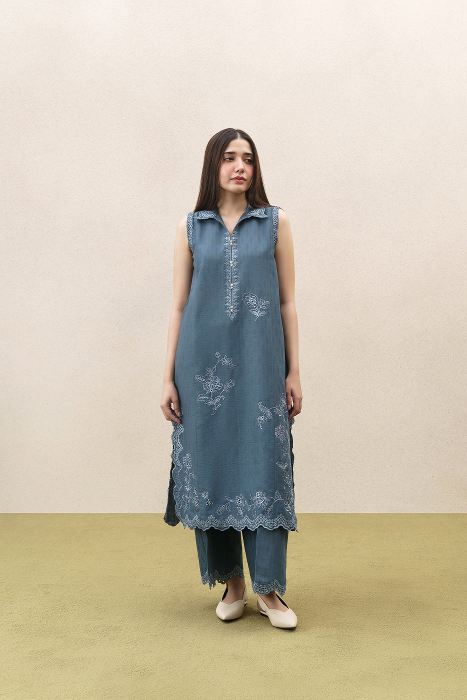 2 PIECE EMBROIDERED SELF JACQUARD SUIT-WHISPERING VINES (UNSTITCHED)