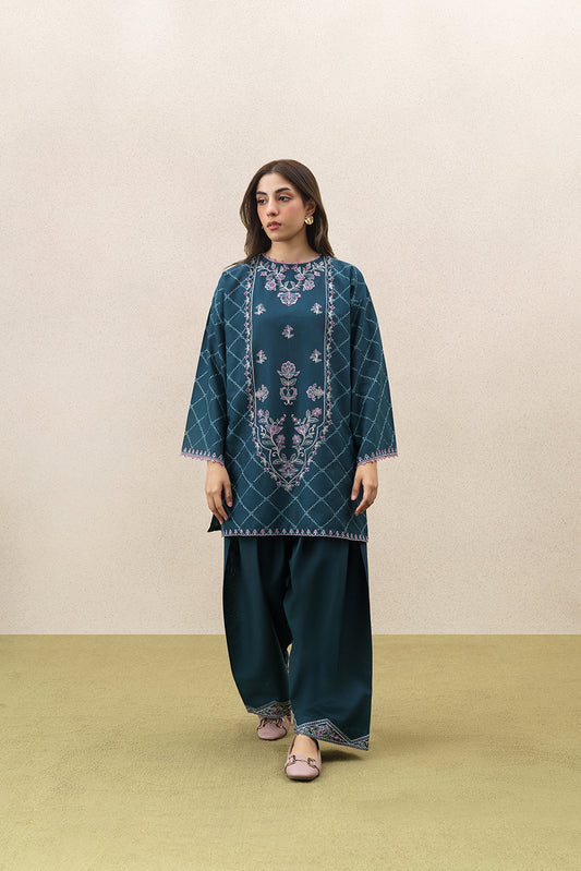 2 PIECE EMBROIDERED KHADDAR SUIT-DUSKY SERENADE (UNSTITCHED)