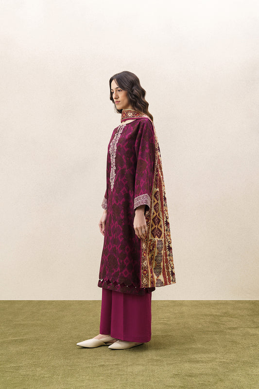 3 PIECE EMBROIDERED KHADDAR SUIT-RAZE MAUVE (UNSTITCHED)