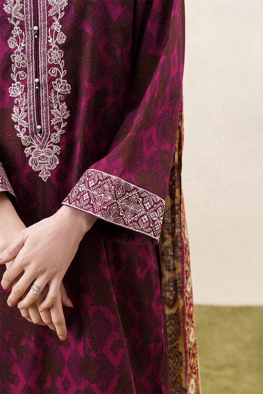 3 PIECE EMBROIDERED KHADDAR SUIT-RAZE MAUVE (UNSTITCHED)