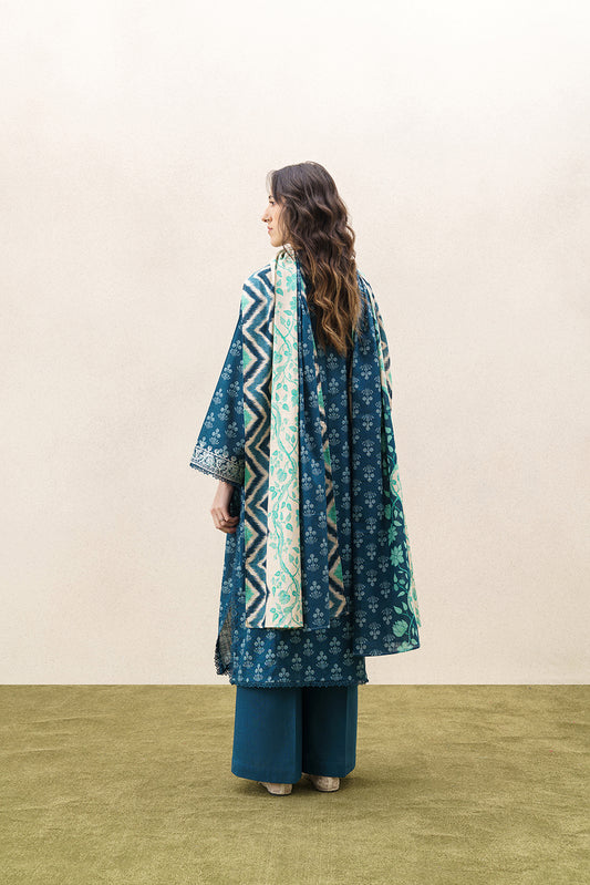 3 PIECE EMBROIDERED KHADDAR SUIT-CHIVRON BLUE (UNSTITCHED)