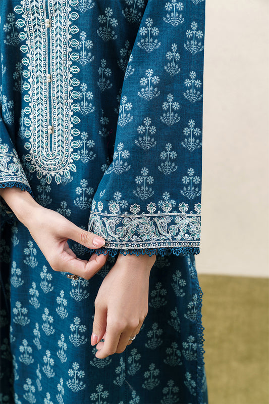 3 PIECE EMBROIDERED KHADDAR SUIT-CHIVRON BLUE (UNSTITCHED)