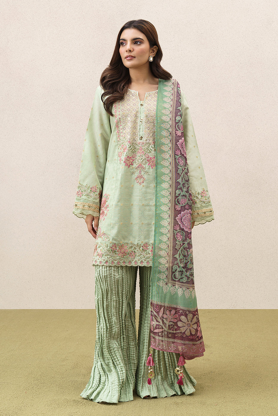 3 PIECE EMBROIDERED YARN DYED JACQUARD SUIT-CELADON MIST (UNSTITCHED)