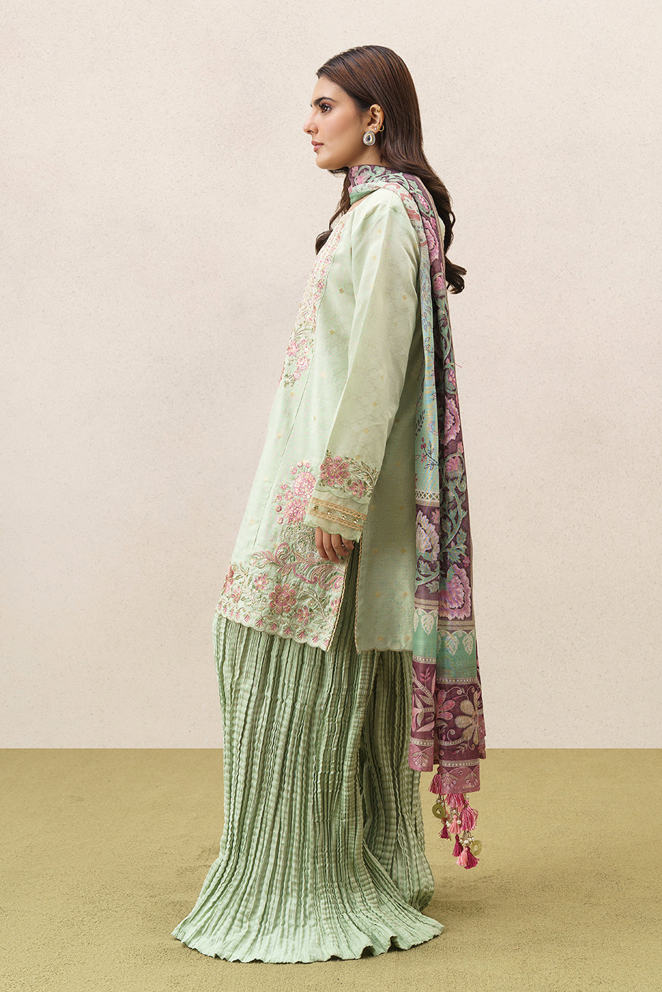 3 PIECE EMBROIDERED YARN DYED JACQUARD SUIT-CELADON MIST (UNSTITCHED)