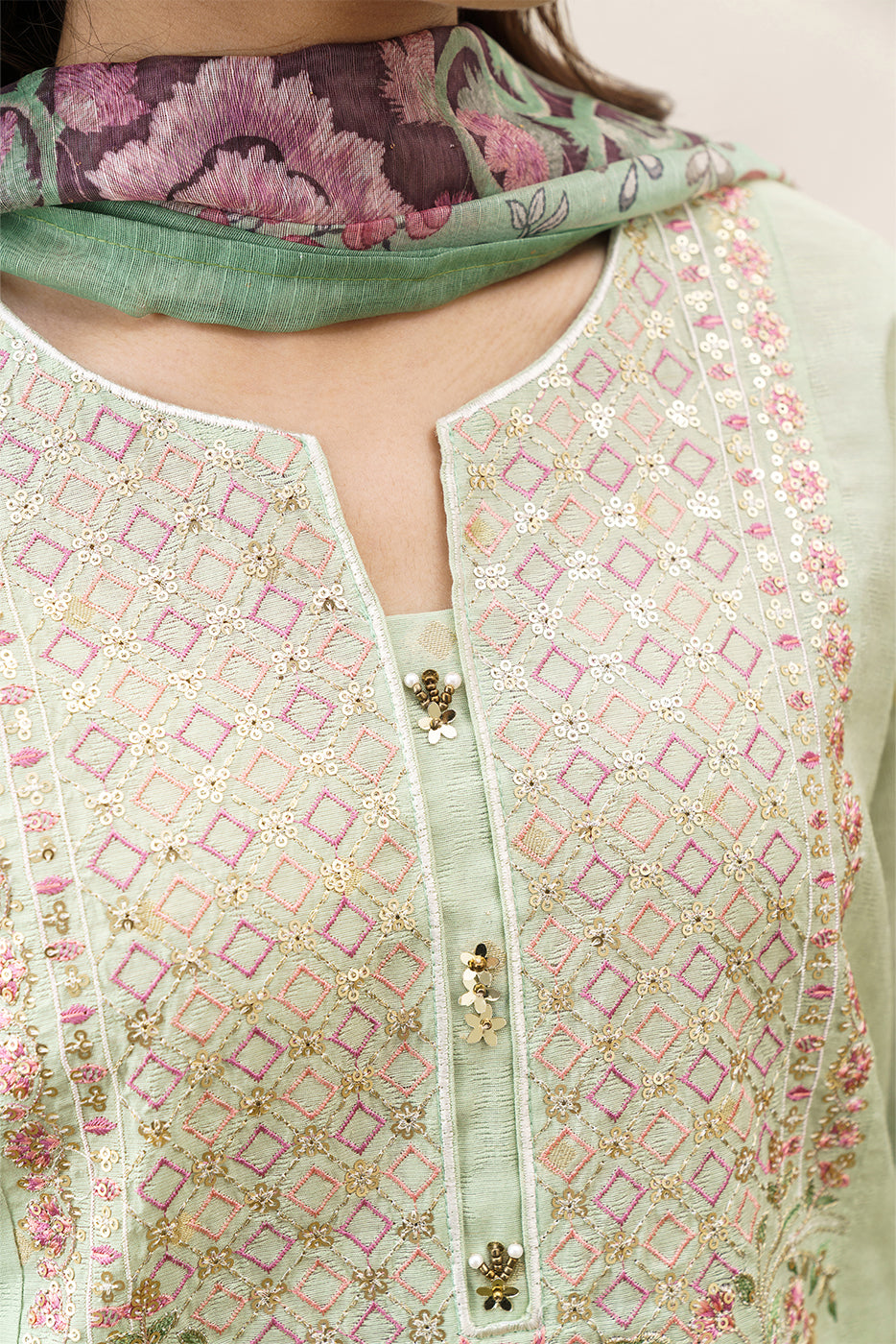 3 PIECE EMBROIDERED YARN DYED JACQUARD SUIT-CELADON MIST (UNSTITCHED)