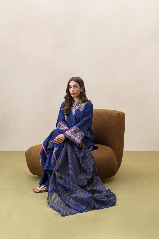 3 PIECE EMBROIDERED YARN DYED JACQUARD SUIT-BLUE OCEAN (UNSTITCHED)
