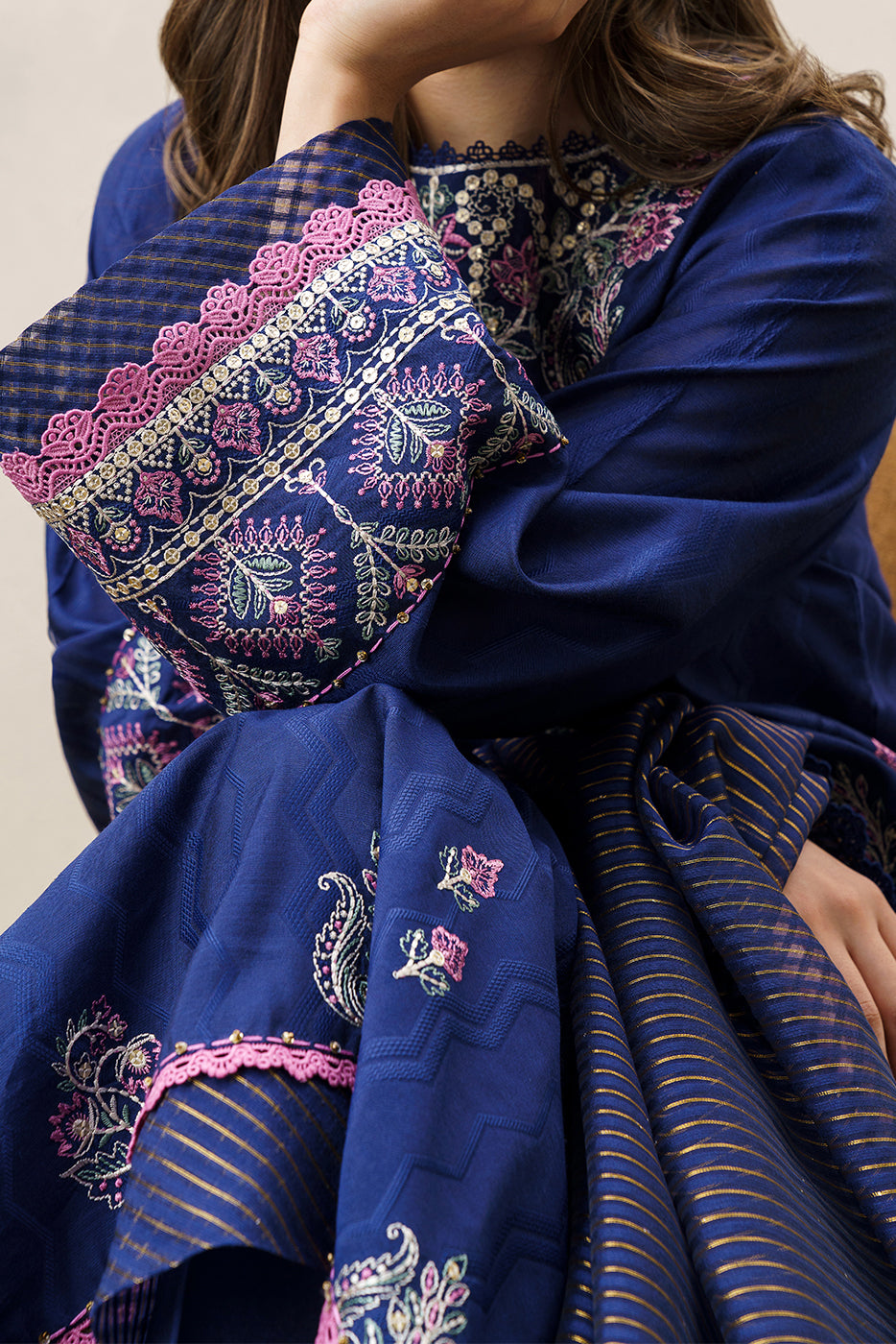 3 PIECE EMBROIDERED YARN DYED JACQUARD SUIT-BLUE OCEAN (UNSTITCHED)