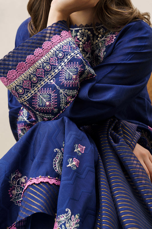 3 PIECE EMBROIDERED YARN DYED JACQUARD SUIT-BLUE OCEAN (UNSTITCHED)