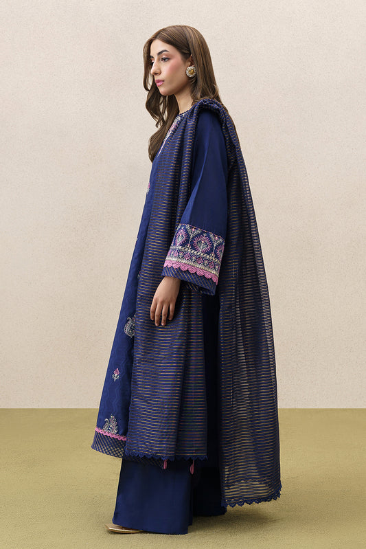 3 PIECE EMBROIDERED YARN DYED JACQUARD SUIT-BLUE OCEAN (UNSTITCHED)