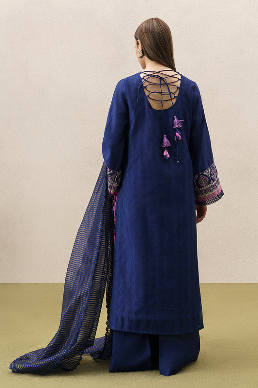 3 PIECE EMBROIDERED YARN DYED JACQUARD SUIT-BLUE OCEAN (UNSTITCHED)