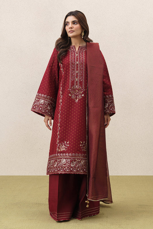 3 PIECE EMBROIDERED YARN DYED JACQUARD SUIT-SCARLET EMBER (UNSTITCHED)