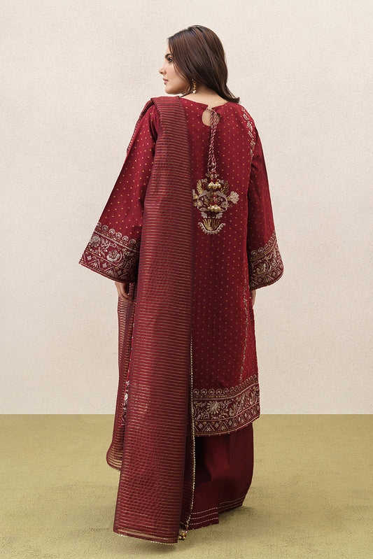 3 PIECE EMBROIDERED YARN DYED JACQUARD SUIT-SCARLET EMBER (UNSTITCHED)