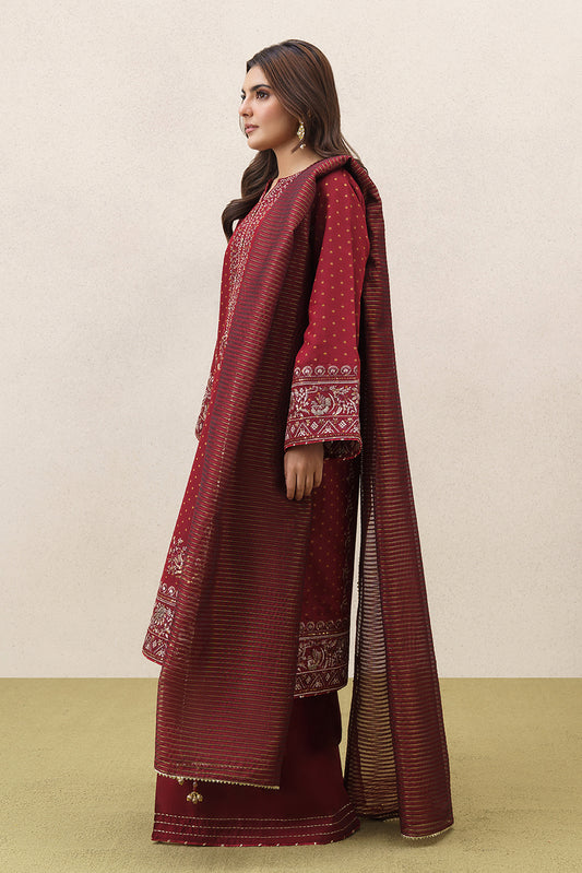 3 PIECE EMBROIDERED YARN DYED JACQUARD SUIT-SCARLET EMBER (UNSTITCHED)