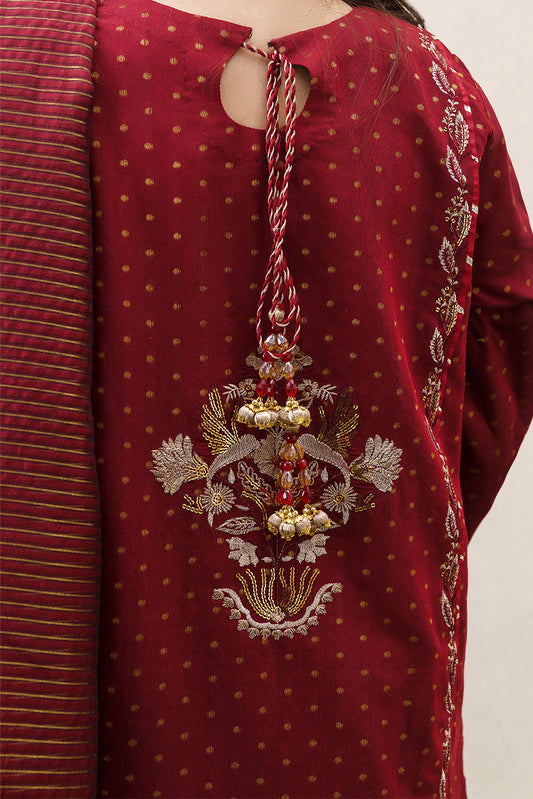 3 PIECE EMBROIDERED YARN DYED JACQUARD SUIT-SCARLET EMBER (UNSTITCHED)