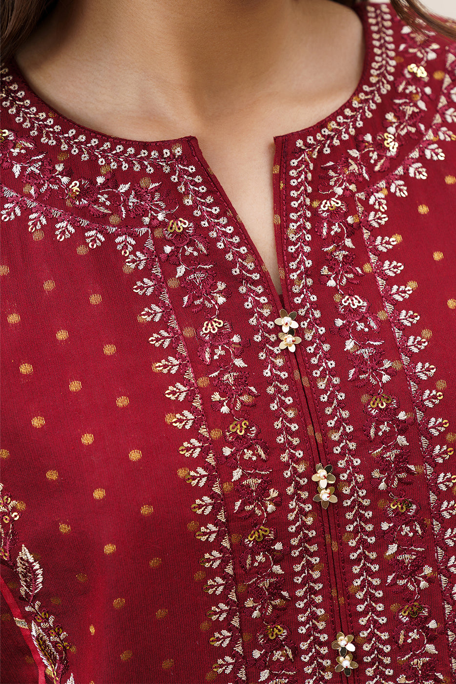 3 PIECE EMBROIDERED YARN DYED JACQUARD SUIT-SCARLET EMBER (UNSTITCHED)