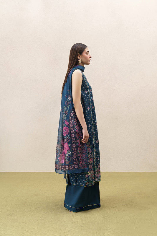 3 PIECE EMBROIDERED YARN DYED JACQUARD SUIT-MYSTIC TEAL (UNSTITCHED)