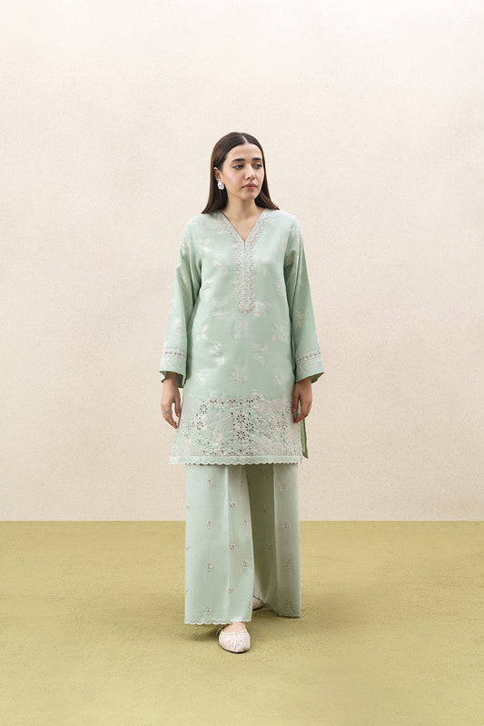 2 PIECE EMBROIDERED SELF JACQUARD SUIT-FROSTED MINT (UNSTITCHED)