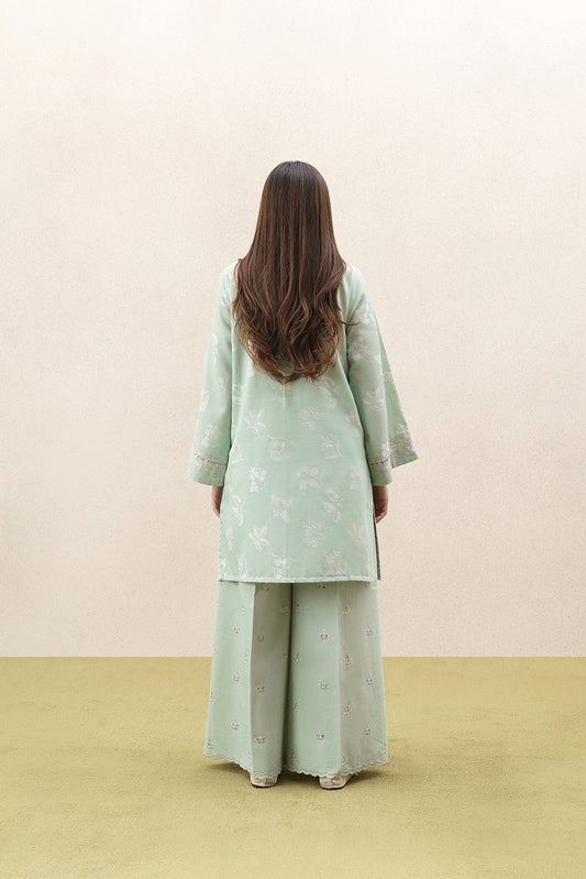 2 PIECE EMBROIDERED SELF JACQUARD SUIT-FROSTED MINT (UNSTITCHED)
