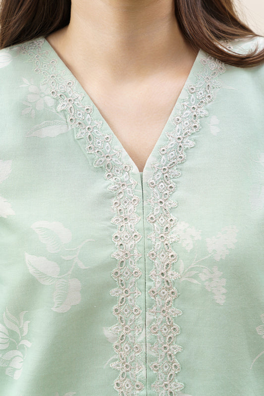 2 PIECE EMBROIDERED SELF JACQUARD SUIT-FROSTED MINT (UNSTITCHED)
