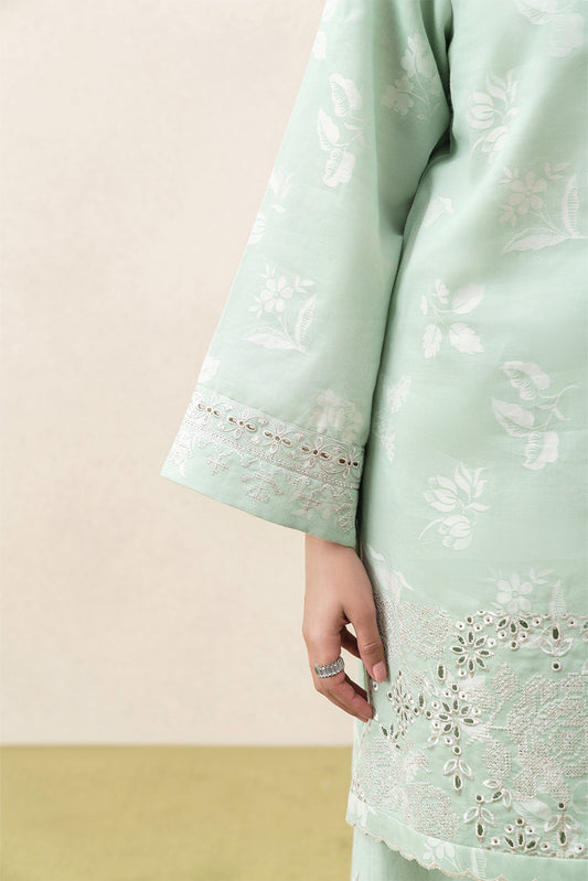 2 PIECE EMBROIDERED SELF JACQUARD SUIT-FROSTED MINT (UNSTITCHED)