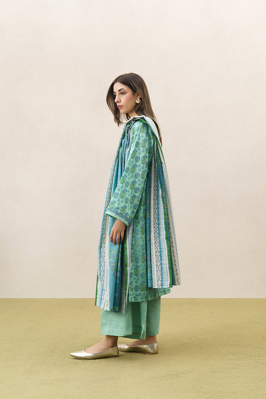 3 PIECE PRINTED KHADDAR SUIT-PASTEL BLOOM (UNSTITCHED)