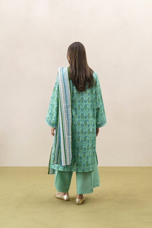 3 PIECE PRINTED KHADDAR SUIT-PASTEL BLOOM (UNSTITCHED)