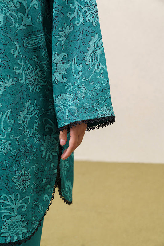 3 PIECE PRINTEDED SLUB KHADDAR SUIT-CELESTIAL TEAL (UNSTITCHED)